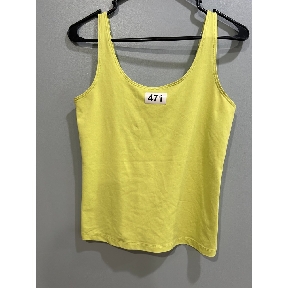 Neon Yellow Green Adjustable Strap Camisole Tank Top Scoop Neck Women Medium